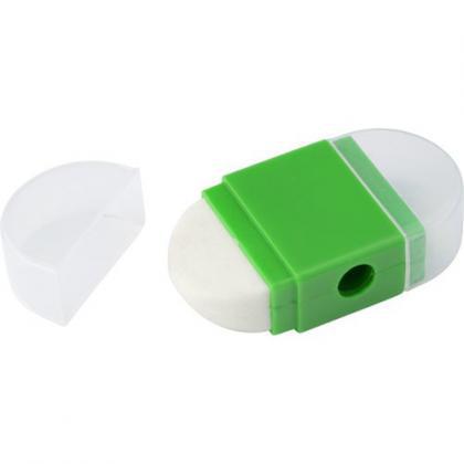 Eraser with pencil sharpener. (Light green)