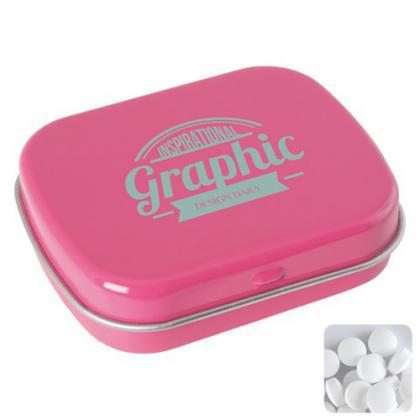 Flat tin with dextrose mints (Pink)