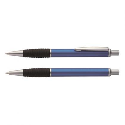 SANTI aluminium ballpen with a matt barrel and ergonomic shaped rubber grip, blue ink (Blue)