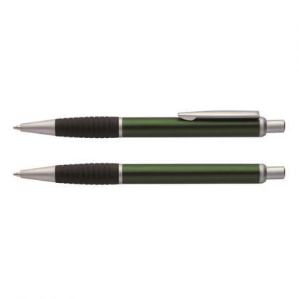 SANTI aluminium ballpen with a matt barrel and ergonomic shaped rubber grip, blue ink (Green)