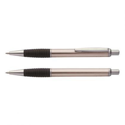 SANTI aluminium ballpen with a matt barrel and ergonomic shaped rubber grip, blue ink (Silver)