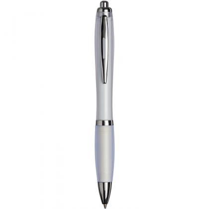 Curvy ballpoint pen with frosted barrel and grip