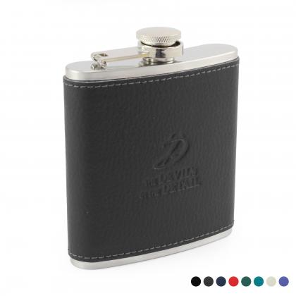 Hip Flask with a Recycled ELeather Wrap, made in the UK in a choice of 8 colours.