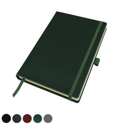 Hampton Leather A5 Casebound Notebook with Elastic Strap & Pen Loop, made in the UK in a choice of 6 colours.