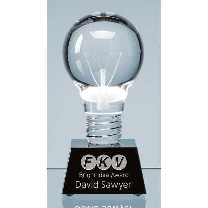 Picture of 6.5cm Dia Optical Crystal Lightbulb Award Mounted on an Onyx Black Crystal Base