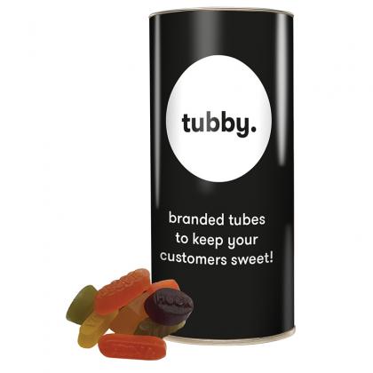 Picture of Juicy Wine Gums in a personalised tubby tube 200g