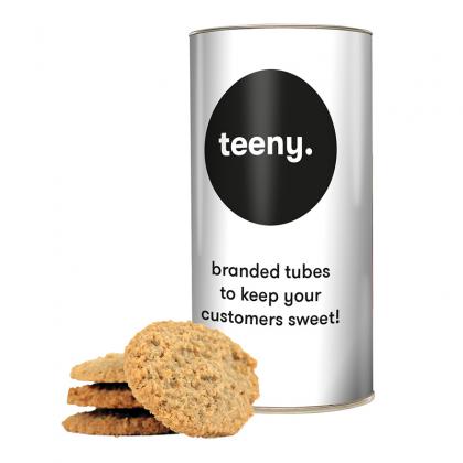 Picture of Oatie Flip Biscuits in a personalised teeny tube 100g